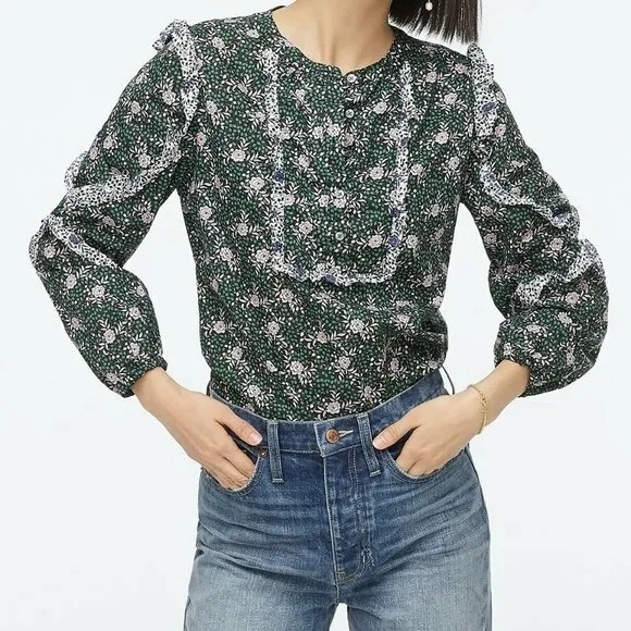 J. Crew x Liberty Fabric Ruffle Sleeve Blouse in Mixed Franklyn® Floral - Picture 1 of 8